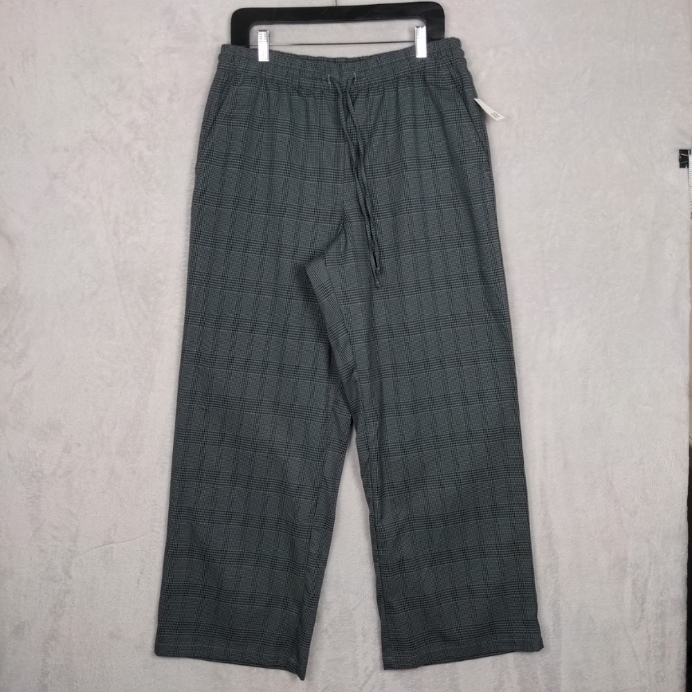 NWT Gap Pant Women Large Gray Houndstooth Pull On Elastic Waist Wide Leg Comfort